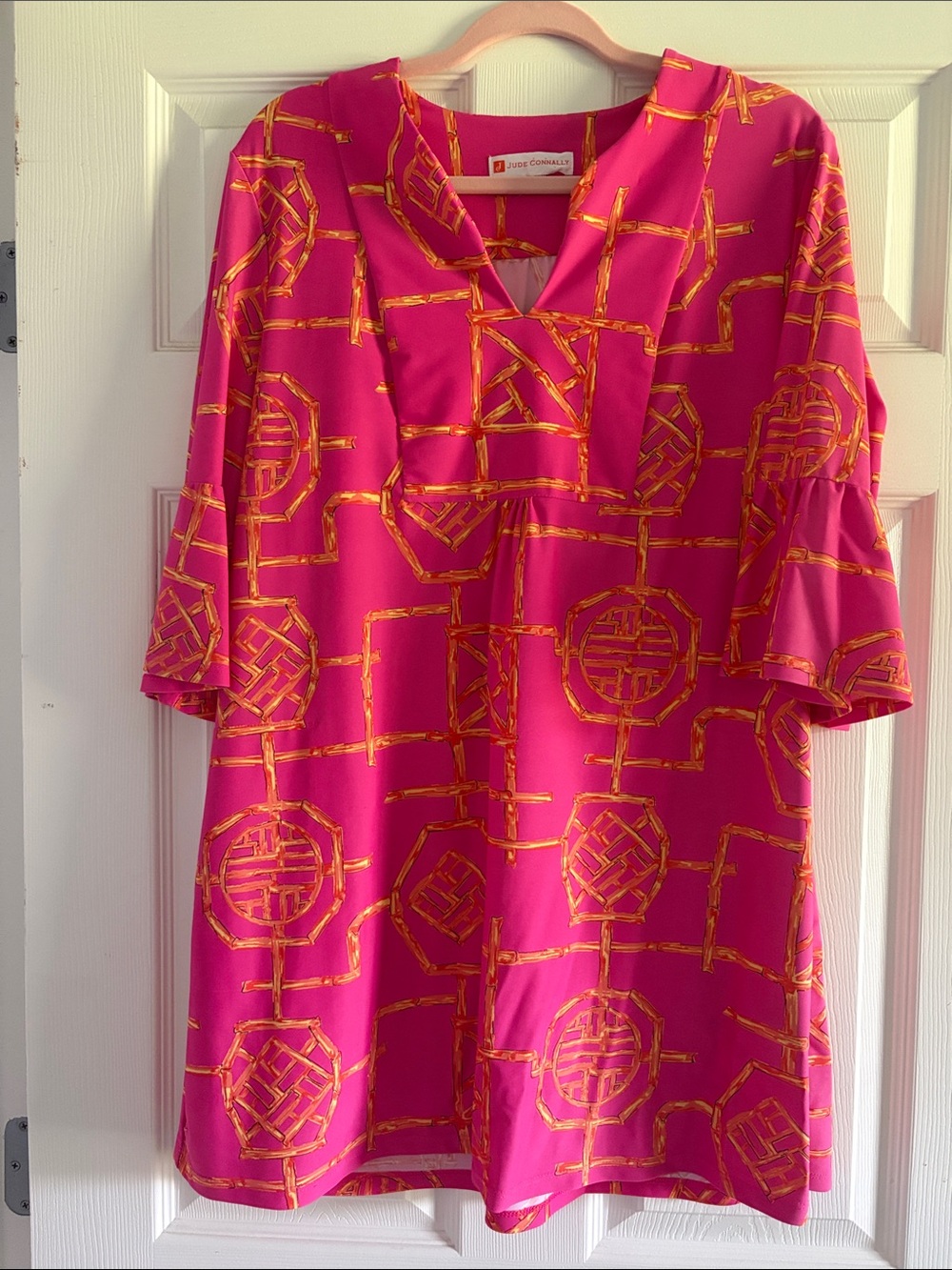 Jude Connally Pink & Yellow Print V-Neck Dress